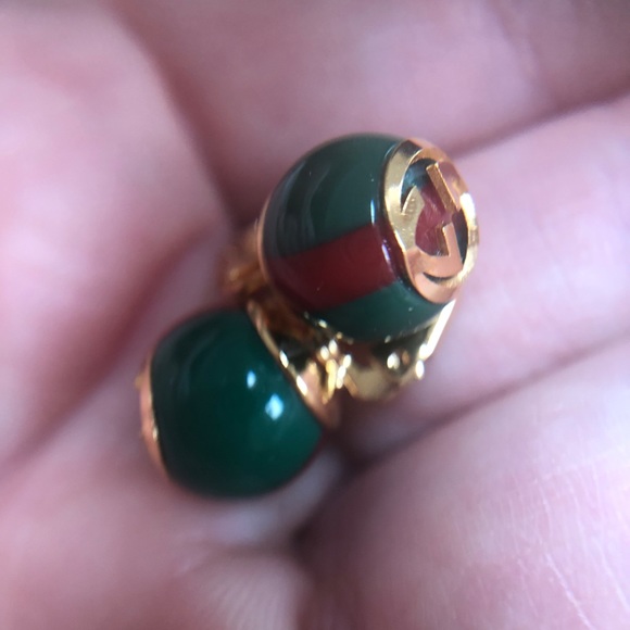 GUCCI Green Red Web Striped Earrings NEW IN GUCCI BOX - Picture 11 of 13